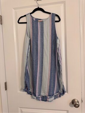 Laju Sleeveless Striped Casual Dress in Blue and Pink